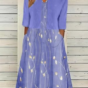 Vacation Loose V Neck Color Block Two-Piece Set, Floral Dresses, color:Purple|size:XXL, JustFashionNow