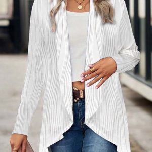 Loose Casual Shawl Collar Plain Kimono, Cardigans, color:White|size:XXL, JustFashionNow