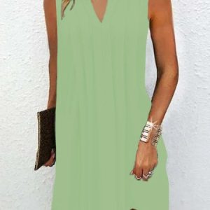 Women Mini Dress V Neck Casual Plain Loose Sleeveless Short Dress, Short, color:Green|size:XXL, catalog Noracora shop