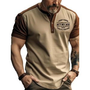Men's Henley Shirt Graphic Color Block Letter Henley Shirt, T-Shirts, , COTOSEN, Apparel Online, Cheap Clothes, Buy Now