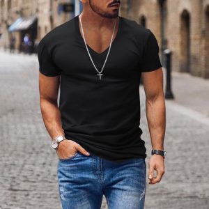 Amazon Cross-border Men's T-shirt European And American Summer Men's Clothing V-neck Solid Color Slim Thin Section Casual T-shirt Short-sleeved Men's Clothing, T-Shirts, , COTOSEN, Apparel Online, Cheap Clothes, Buy Now