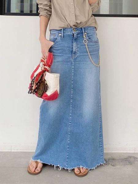 Lightweight Urban Plain Loose Denim Long Skirt, Denim Skirts, color:Denim Blue|size:XXL, Stylewe