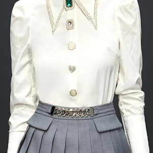 Regular Fit Lightweight Urban Shirt Collar Long sleeve Plain Blouse, Blouses and Shirts, color:White|size:XXL, Stylewe