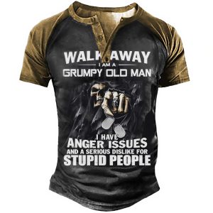 Walk Away I Am A Grumpy Old Man I Have Anger Issues And A Serious Dislike Henley Shirt, T-Shirts, , COTOSEN, Apparel Online, Cheap Clothes, Buy Now