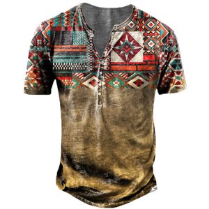 Men's Outdoor Aztec Print Henley T-Shirt, T-Shirts, , COTOSEN, Apparel Online, Cheap Clothes, Buy Now