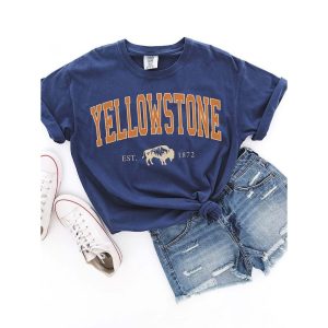 Women's Vintage Yellowstone Letter Print Short Sleeve T-Shirt, women tops, , COTOSEN, Apparel Online, Cheap Clothes, Buy Now