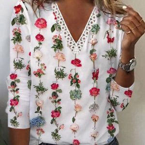 Floral Casual T-Shirt, T-Shirts, color:White|size:XXL, JustFashionNow