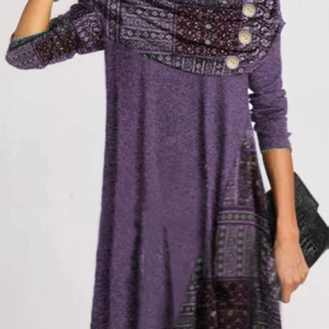 Cotton Casual Long Sleeve Knitting Tunic Dress, Short, color:Purple|size:XXL, Noracora