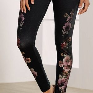 JFN Floral Printed Casual Leggings, Leggings, color:Black|size:XXL, JustFashionNow