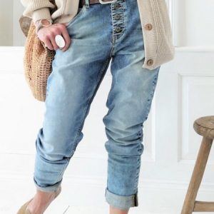 Blue Casual Buttoned Jeans, Jeans, color:Blue|size:XS, JustFashionNow