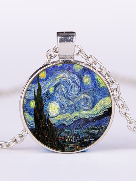 JFN Alloy Oil Painting Necklace, Necklaces, color:Silver, JustFashionNow