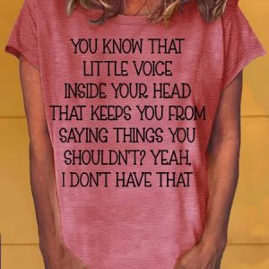 Women's Little Voice Inside Your Head Funny Casual Crew Neck T-Shirt, color:Red|size:3XL, Lilicloth.com