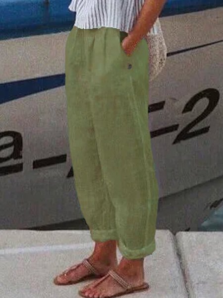 Women's Trousers Elastic Waist Turnip Pants Daily Going Out Casual Cotton Plain Spring/Fall Pants, JustFashionNow Pants, color:Green|size:XS,