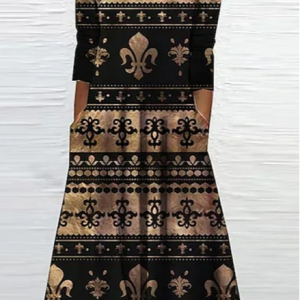 Ethnic Loose Crew Neck Casual Dress, Dresses, color:Black|size:XXL, JustFashionNow