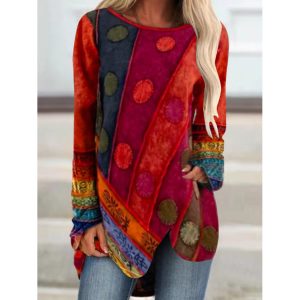 Vintage Ethnic Print Casual Long Sleeve T-shirt, women tops, COTOSEN, Apparel Online, Cheap Clothes, Buy Now
