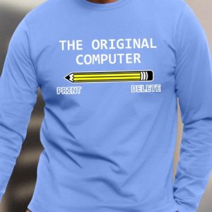 Men's Funny The Original Computer Print Delete Graphic Printing Loose Casual Text Letters Top, color:Light Blue|size:3XL, Lilicloth.com
