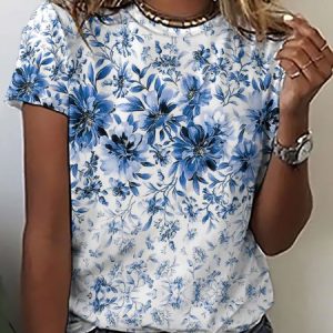 Women's Crew Neck Floral Casua T-Shirt, T-shirts, Lilicloth.com
