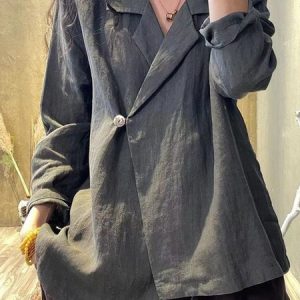 Casual Loose Plain Lapel Collar Blazer, Blazers, color:Gray|size:3XL, JustFashionNow