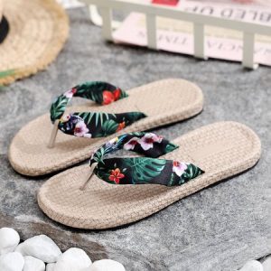 Summer Vacation Floral Beach Flip Flops, Slippers, color:Black|size:41, Noracora