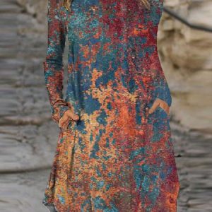 Casual Ombre Regular Fit Crew Neck Dress, Dresses, color:Multicolor|size:XXL, JustFashionNow