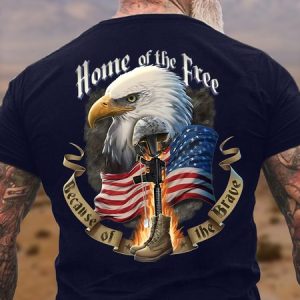 Men's Funny Home Of The Free Graphic Printing 4th Of July Eagle Old Glory Cotton Casual T-Shirt, color:Purplish blue|size:3XL, Lilicloth.com