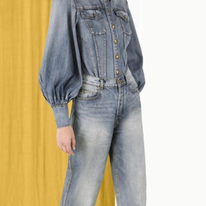 Loose Stand Collar Plain Urban Denim Long Sleeve Blouse, Blouses and Shirts, color:As Picture|size:XXL, Stylewe