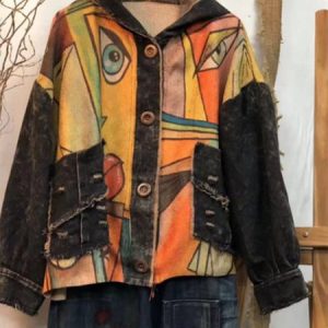 Casual Abstract Regular Fit Jacket, Jackets, color:Black|size:XXL, JustFashionNow