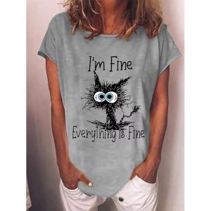 Casual Letter Print Short Sleeve Crew Neck T-Shirt, women tops,  COTOSEN