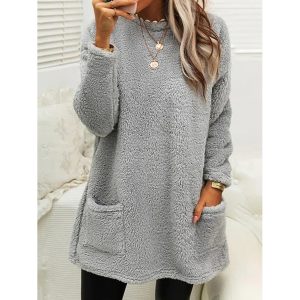 Casual Loose Solid Color Plush Long Sleeve Sweatshirt, women tops,  COTOSEN
