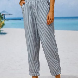 Polyester  Buttoned Classical Geometry Pants, Pants, color:Deep Blue|size:XXL, JustFashionNow