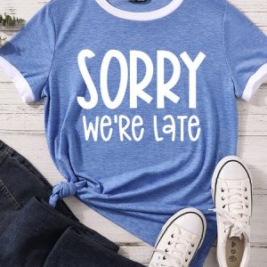 Lilicloth X Funnpaw Women's Sorry We're Late Matching T-Shirt, color:Blue|size:XXL, Lilicloth.com