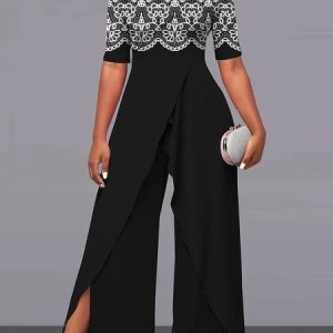 Halter Loose Color Block Casual Jumpsuit, Jumpsuits&Rompers, color:Black|size:3XL, Noracora