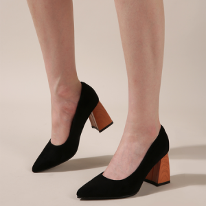 Black Faux Suede Pointed Toe Block Heels, Heels, color:Black|size:43, Stylewe