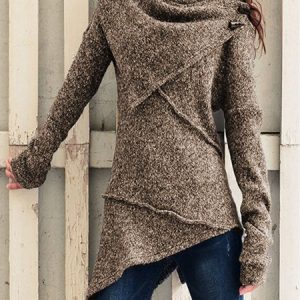 Grey Asymmetrical Casual Knit coat, Sweaters, color:Brown|size:4XL, Noracora