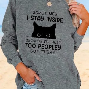 JFN Cat Animal Casual Ladies Loose Knit Sweatshirt, Sweatshirts & Hoodies, color:Gray|size:XXL, JustFashionNow
