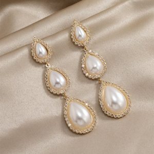 Drop Shaped Imitation Pearl Rhinestone Stud Earrings, Earrings, color:As Picture|size:One-size, JustFashionNow