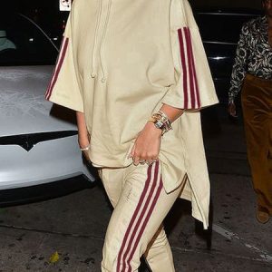 Loose Color Block V Neck Casual Hoodie pants not included, Hoodies and Sweatshirts, color:Apricot|size:XXL, Stylewe