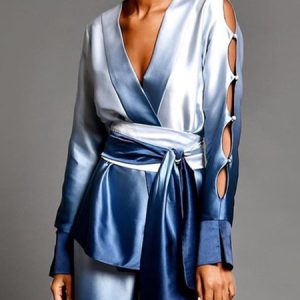 Urban V Neck Cut-Outs  Ombre Print  Blouse, Blouses and Shirts, color:Blue|size:XXL, Stylewe