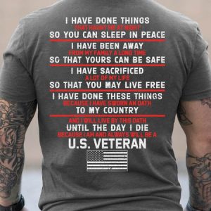 Veterans I Have Done Things So You Can Sleep In Peace Vintage Crew Neck Cotton Short Sleeve T-Shirt, color:Deep Gray|size:3XL, Lilicloth.com