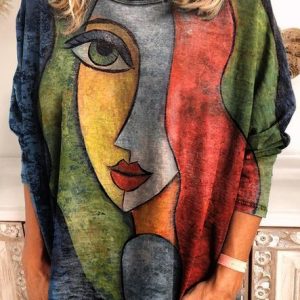 Striped Cotton-Blend Long Sleeve Casual Top, Shirts & Blouses, color:Multicolor|size:XXL, JustFashionNow