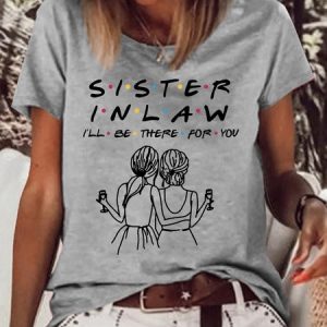 Women's Casual Sister-in-Law Letters T-Shirt, color:Gray|size:3XL, Lilicloth.com
