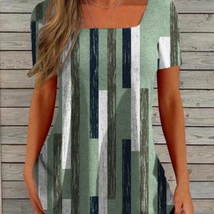 Casual Geometric Loose Knitted T-Shirt, T-Shirts, color:Green|size:XXL, JustFashionNow