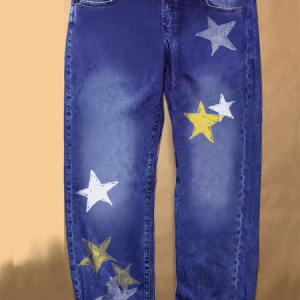 Star Denim Printed Jeans, color:Blue|size:3XL, Lilicloth.com