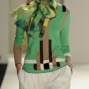 Urban Abstract Graphic Long Sleeve T-Shirt With Scarf, Tees, color:Green|size:XXL, Stylewe