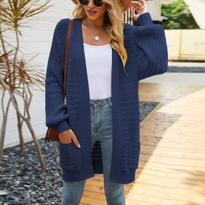 Women Wool/Knitting Plain Long Sleeve Comfy Casual Cardigan, Cardigans, color:Blue|size:XL, Noracora
