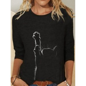 Round Neck Casual Loose Cat Print Long Sleeve T-shirt, women tops, , COTOSEN, Apparel Online, Cheap Clothes, Buy Now