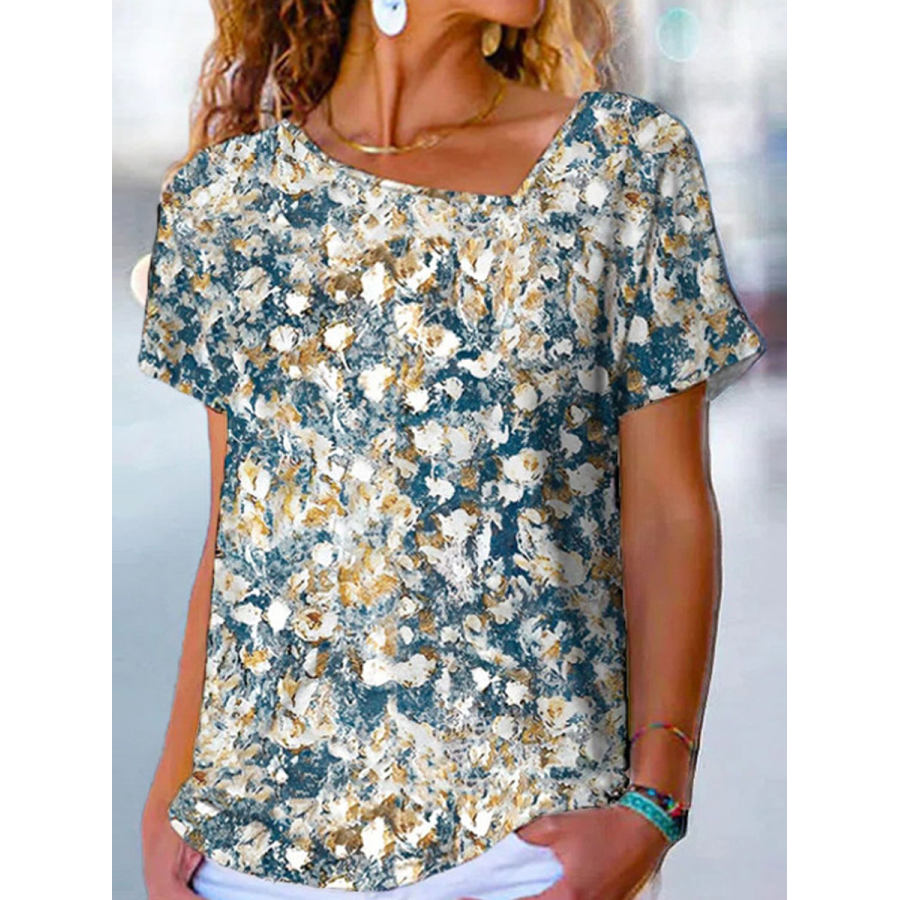 V-Neck Casual Loose Retro Oil Painting Print Short-Sleeved T-Shirt, women tops, , COTOSEN, Apparel Online, Cheap Clothes, Buy Now