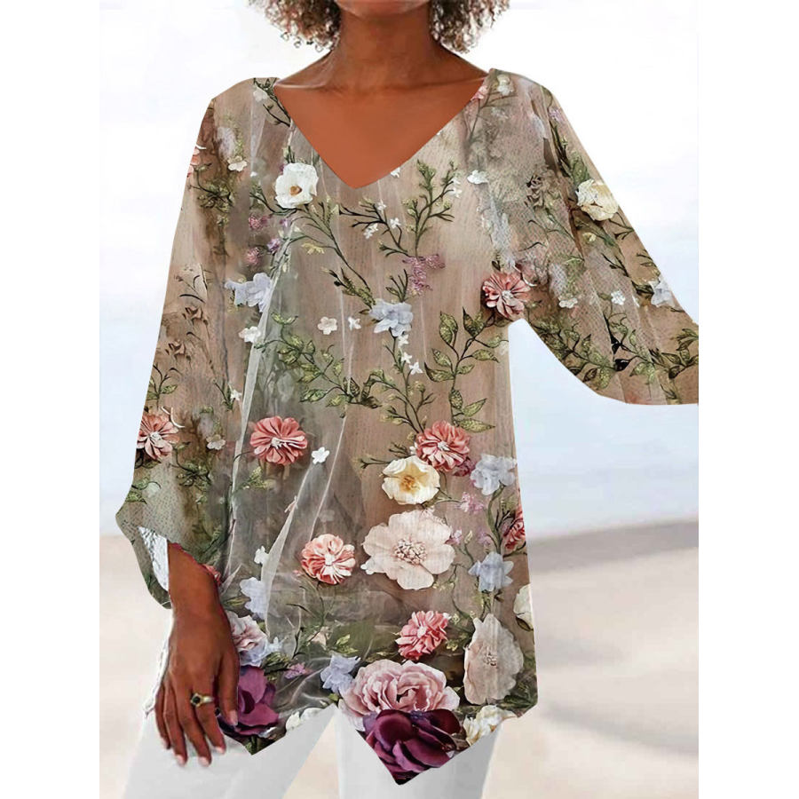V-neck Casual Loose Floral Print Long Sleeve Blouse, women tops, COTOSEN, Apparel Online, Cheap Clothes, Buy Now