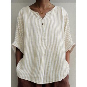 V-neck Loose Stripe Print Sunscreen Short-sleeved Blouse, women tops, COTOSEN, Apparel Online, Cheap Clothes, Buy Now