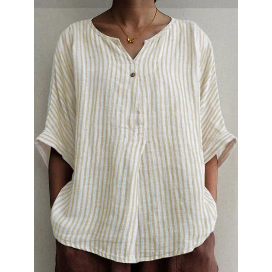 V-neck Loose Stripe Print Sunscreen Short-sleeved Blouse, women tops, COTOSEN, Apparel Online, Cheap Clothes, Buy Now